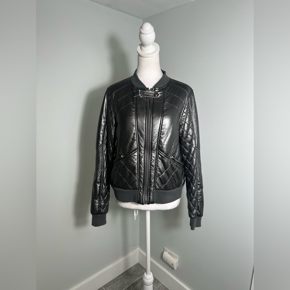 Marrakech Anthropologie Pewter  Quilted Sherpa Lined Bomber Jacket SZ Medium